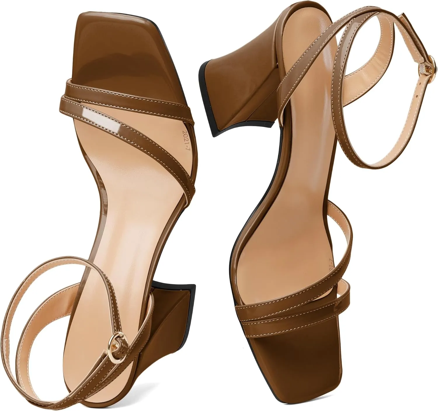 Zamikoo Women's Heeled Sandals, Open Toe Strappy Chunky High Heels, Ankle Strap Square Toe Heels, High Heel Sandals for Wedding Party Dress Work 3.5 Inches