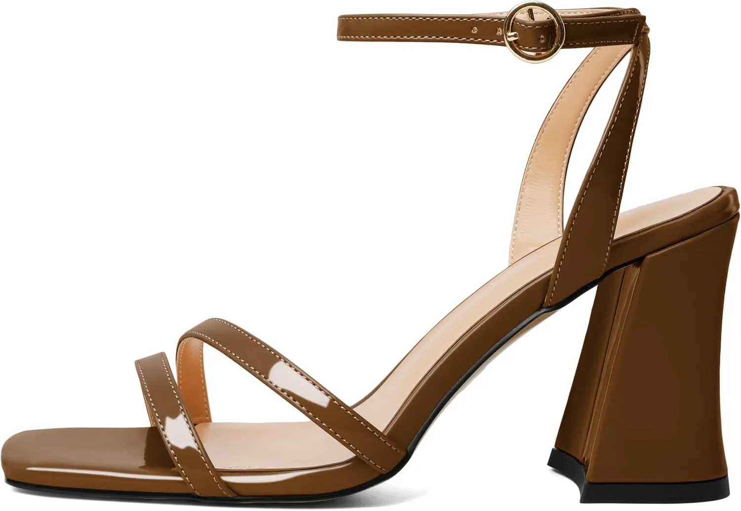 Zamikoo Women's Heeled Sandals, Open Toe Strappy Chunky High Heels, Ankle Strap Square Toe Heels, High Heel Sandals for Wedding Party Dress Work 3.5 Inches