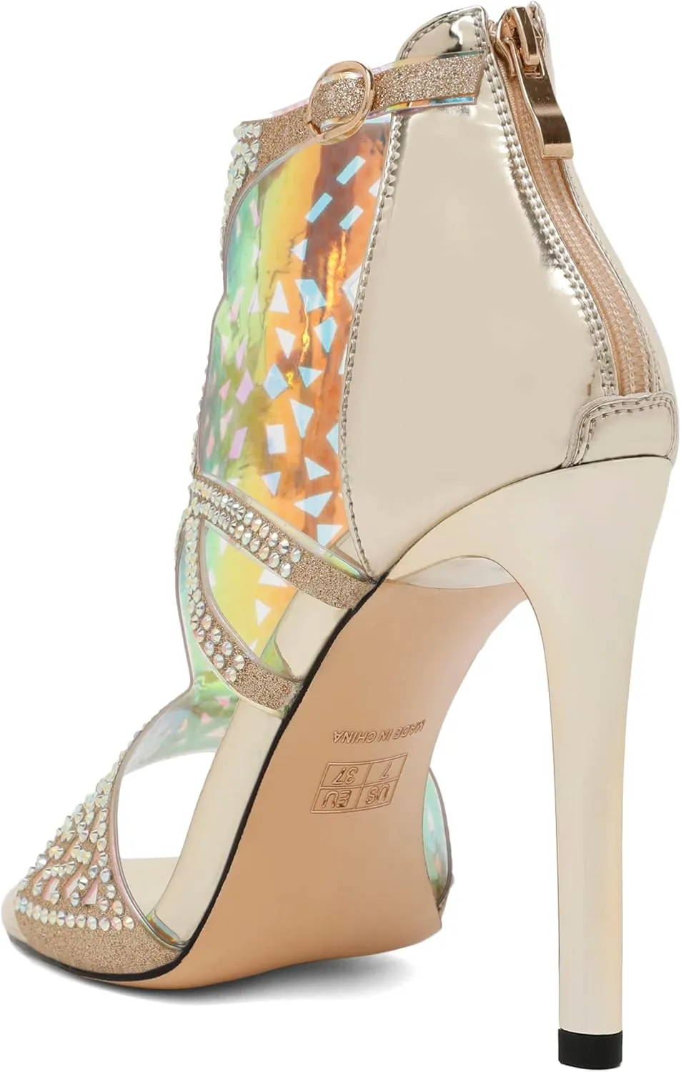 Zamikoo Women's Heeled Sandals, Open Toe Woman Sandals Rhinestone Heels Heels, Cutout Gladiator Heels, Sparkly Stiletto High Heel Pumps Shoes for Dress Party Evening 4 Inches