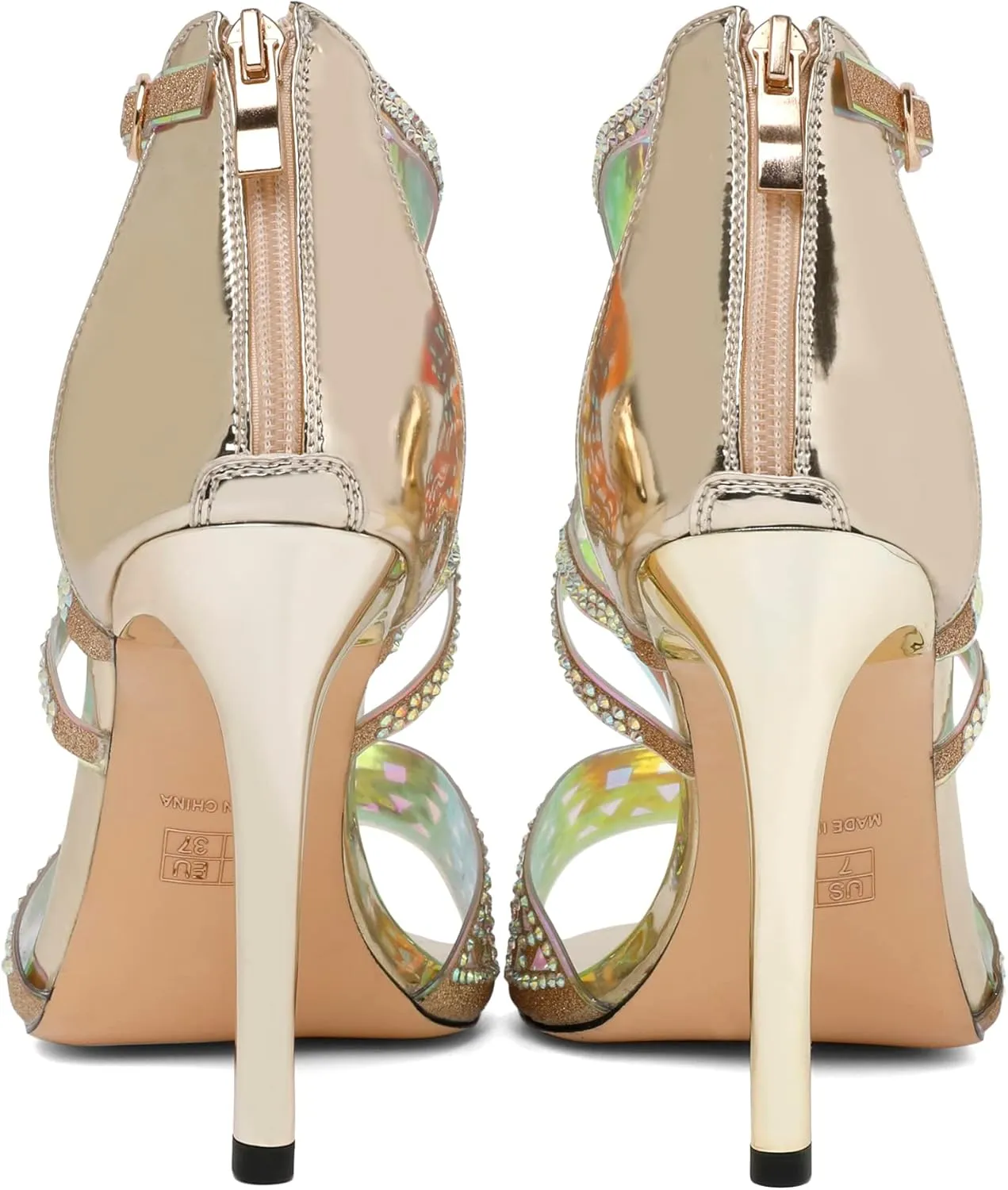 Zamikoo Women's Heeled Sandals, Open Toe Woman Sandals Rhinestone Heels Heels, Cutout Gladiator Heels, Sparkly Stiletto High Heel Pumps Shoes for Dress Party Evening 4 Inches