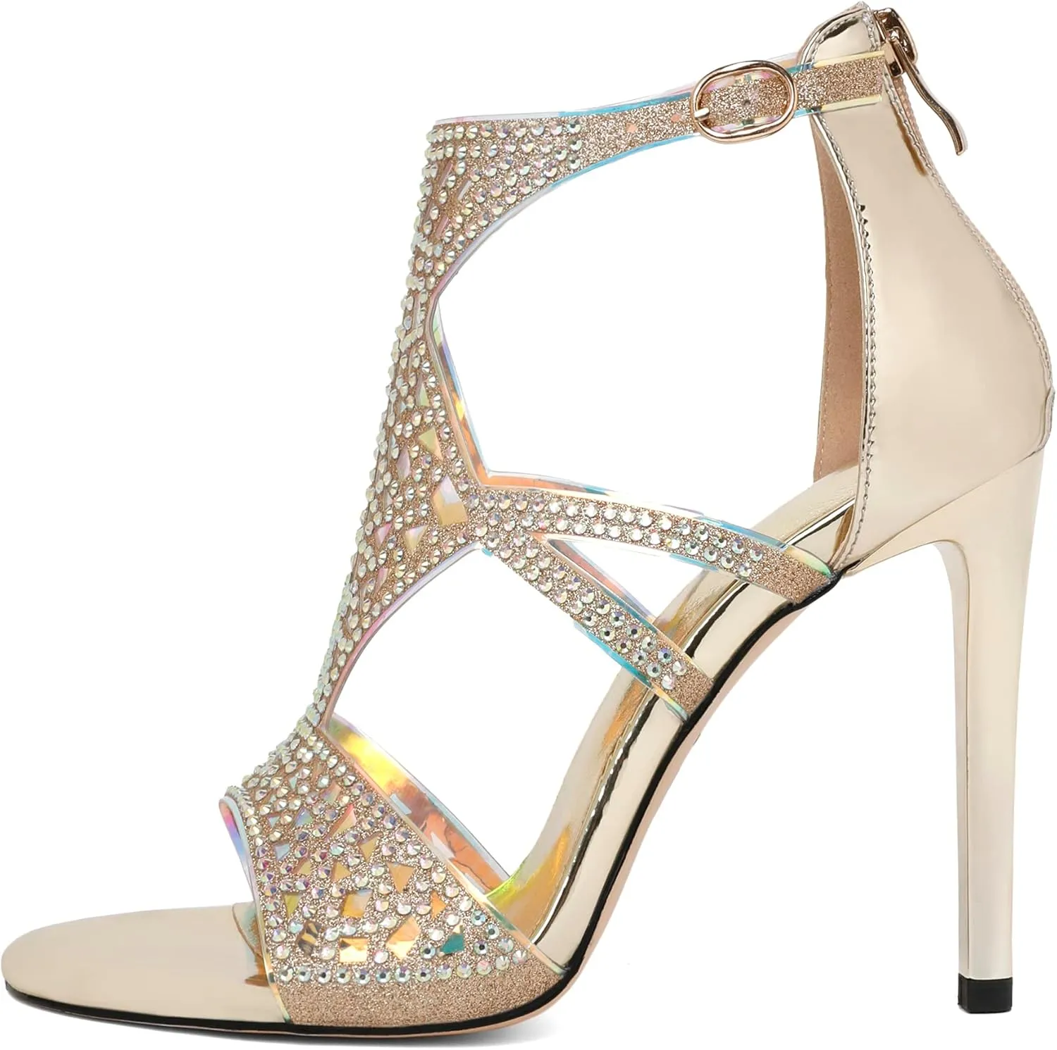 Zamikoo Women's Heeled Sandals, Open Toe Woman Sandals Rhinestone Heels Heels, Cutout Gladiator Heels, Sparkly Stiletto High Heel Pumps Shoes for Dress Party Evening 4 Inches