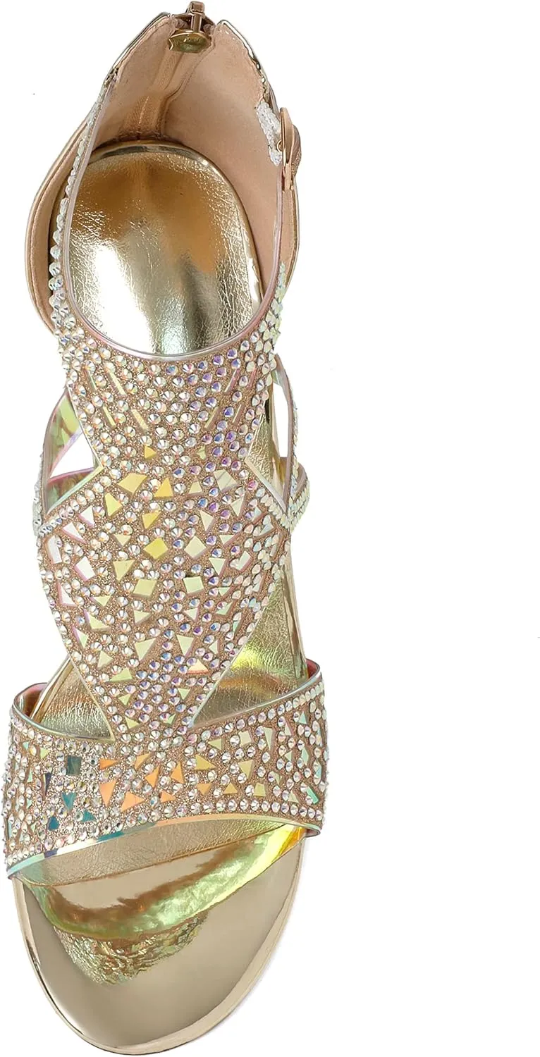 Zamikoo Women's Heeled Sandals, Open Toe Woman Sandals Rhinestone Heels Heels, Cutout Gladiator Heels, Sparkly Stiletto High Heel Pumps Shoes for Dress Party Evening 4 Inches