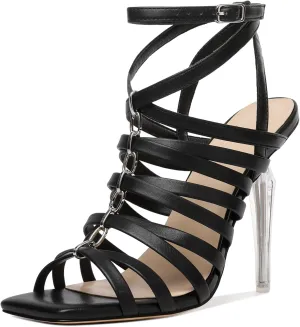 Zamikoo Women's High Heel Sandals, Ankle Strap Open Toe Heels, Square Toe Clear Stiletto Heeled Sandals 4 Inch