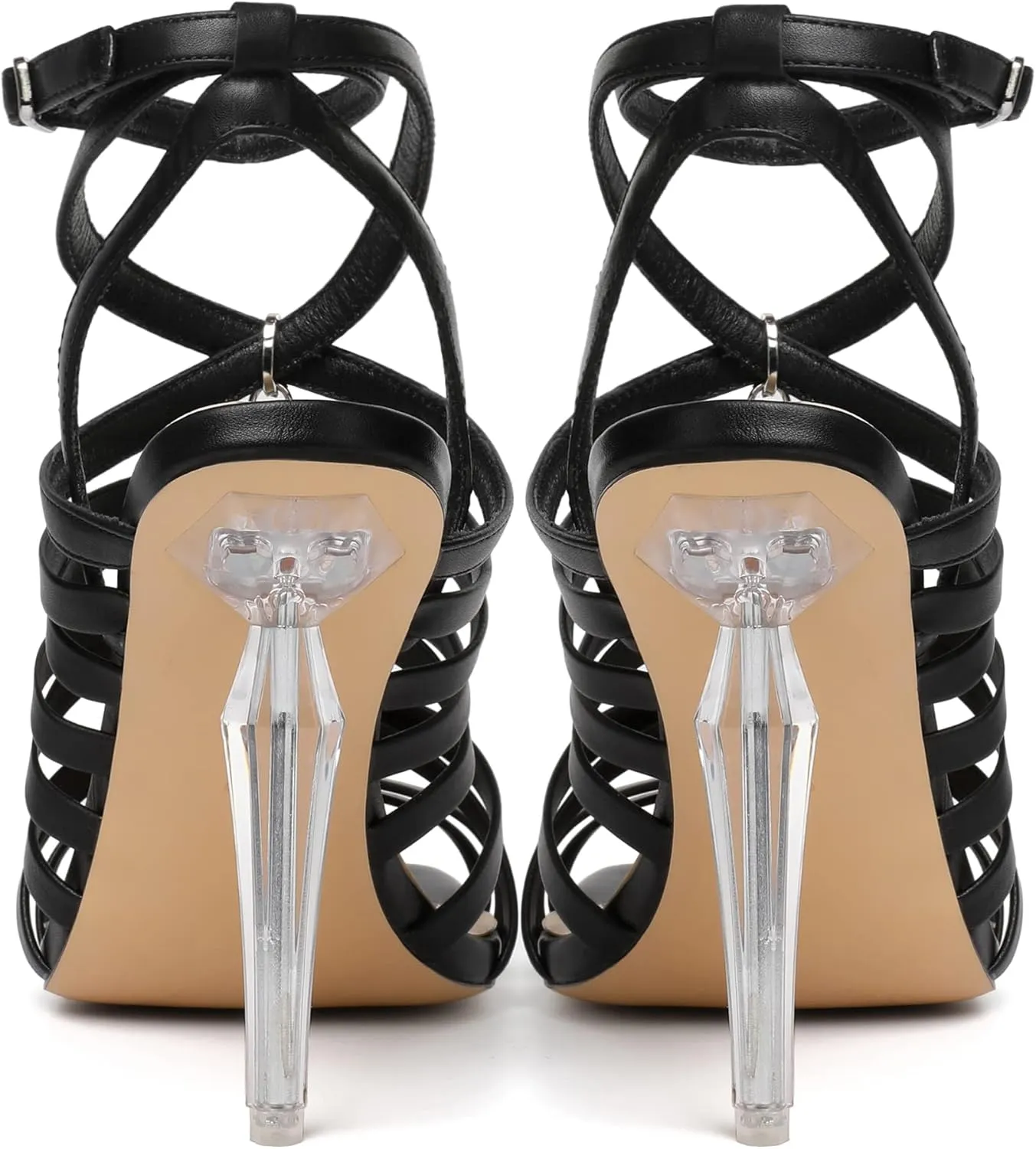 Zamikoo Women's High Heel Sandals, Ankle Strap Open Toe Heels, Square Toe Clear Stiletto Heeled Sandals 4 Inch