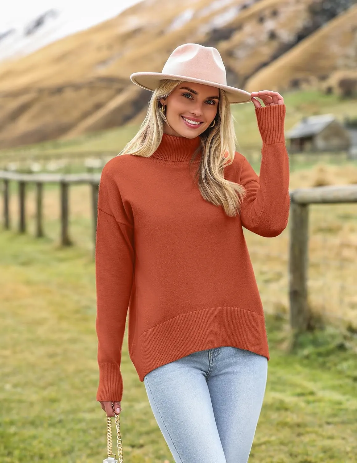Zeagoo Women's Turtleneck Sweater 2024 Fall Winter Chunky Knitted Pullover High Low Hem Trendy Basic Jumper Top