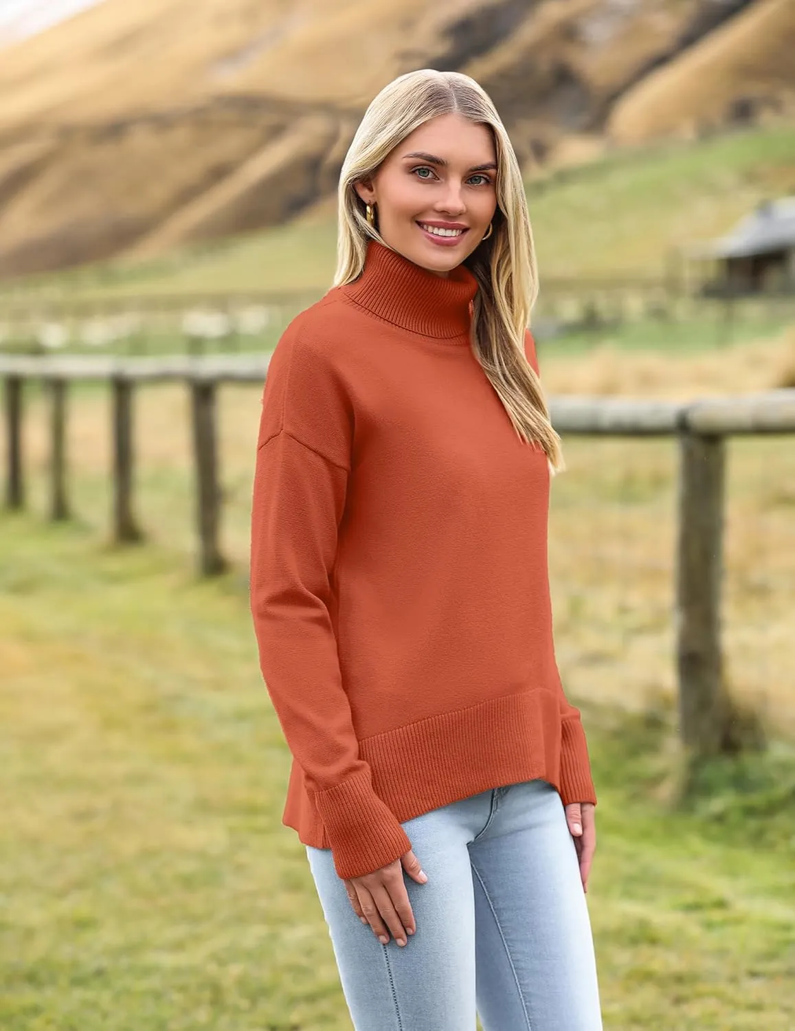 Zeagoo Women's Turtleneck Sweater 2024 Fall Winter Chunky Knitted Pullover High Low Hem Trendy Basic Jumper Top