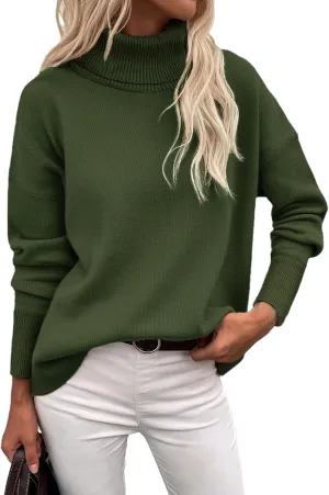 Zeagoo Women's Turtleneck Sweater 2024 Fall Winter Chunky Knitted Pullover High Low Hem Trendy Basic Jumper Top