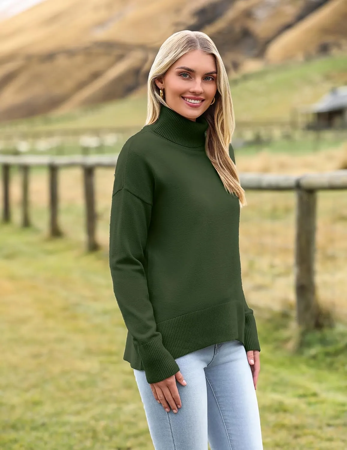 Zeagoo Women's Turtleneck Sweater 2024 Fall Winter Chunky Knitted Pullover High Low Hem Trendy Basic Jumper Top