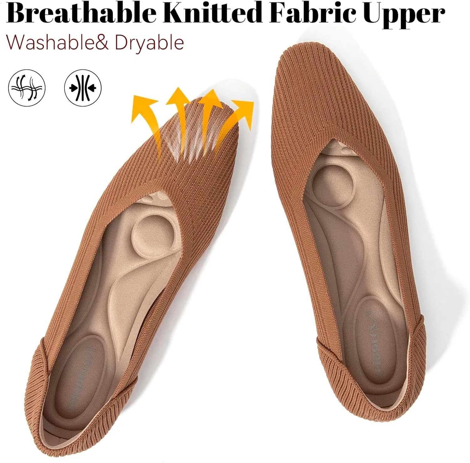 Zelaprox Women's Flats Shoes Comfort Knit Dress Flats Round Toe Ballet Flats with Memory Foam Softable Slip on Casual Work Office Flats