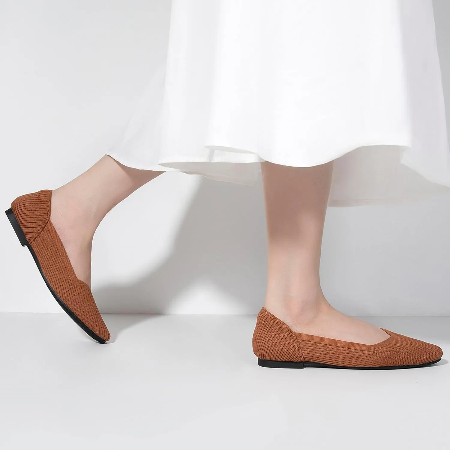Zelaprox Women's Flats Shoes Comfort Knit Dress Flats Round Toe Ballet Flats with Memory Foam Softable Slip on Casual Work Office Flats