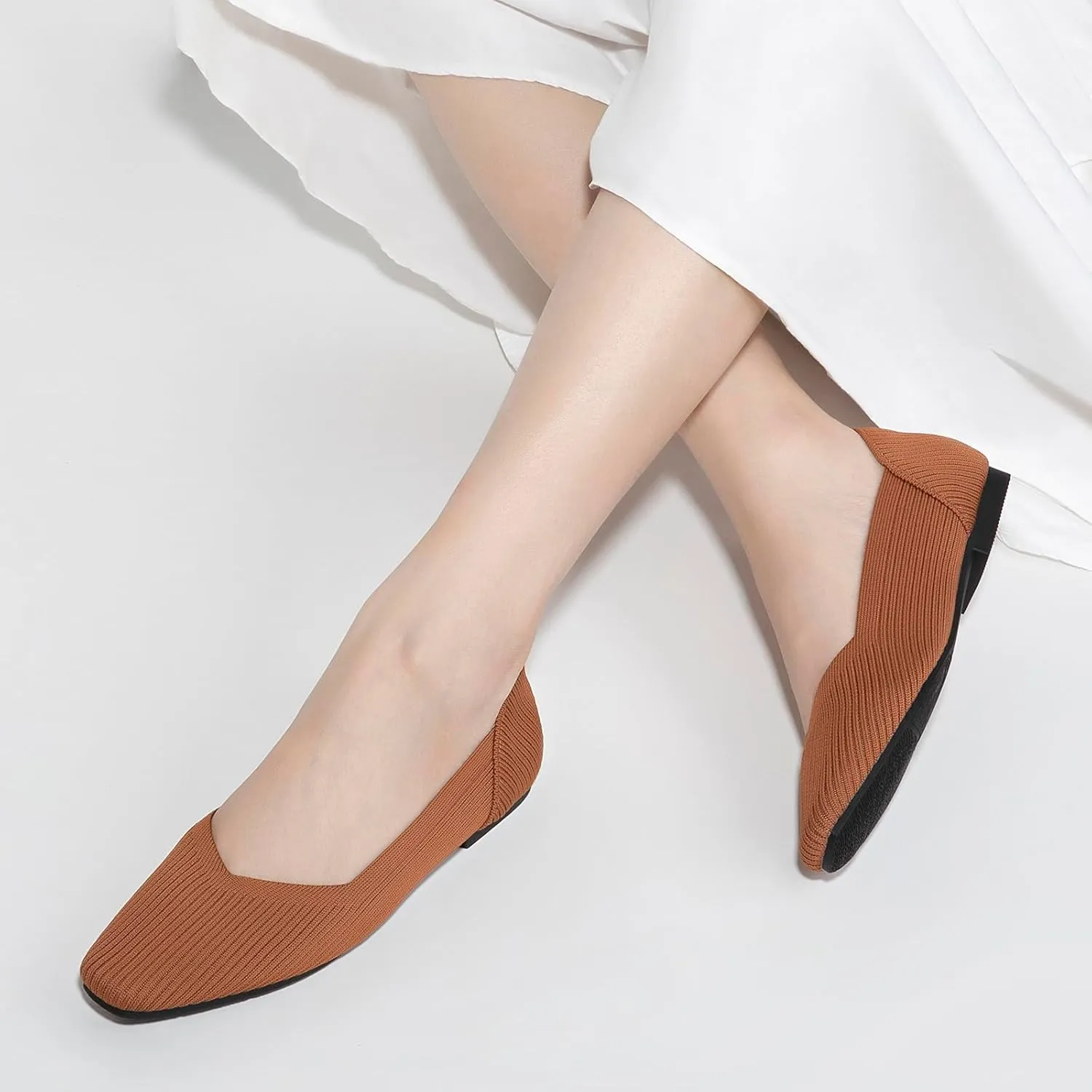 Zelaprox Women's Flats Shoes Comfort Knit Dress Flats Round Toe Ballet Flats with Memory Foam Softable Slip on Casual Work Office Flats