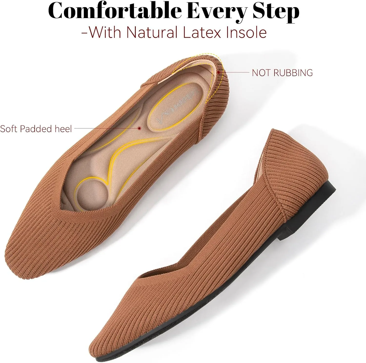 Zelaprox Women's Flats Shoes Comfort Knit Dress Flats Round Toe Ballet Flats with Memory Foam Softable Slip on Casual Work Office Flats