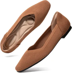Zelaprox Women's Flats Shoes Comfort Knit Dress Flats Round Toe Ballet Flats with Memory Foam Softable Slip on Casual Work Office Flats