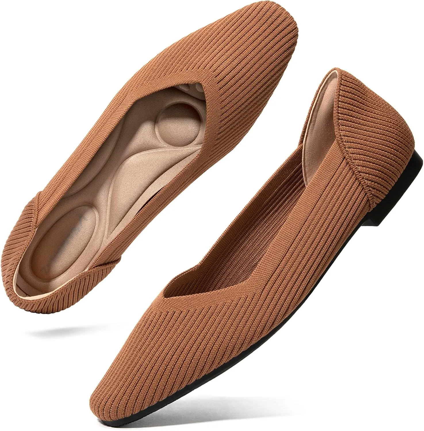 Zelaprox Women's Flats Shoes Comfort Knit Dress Flats Round Toe Ballet Flats with Memory Foam Softable Slip on Casual Work Office Flats