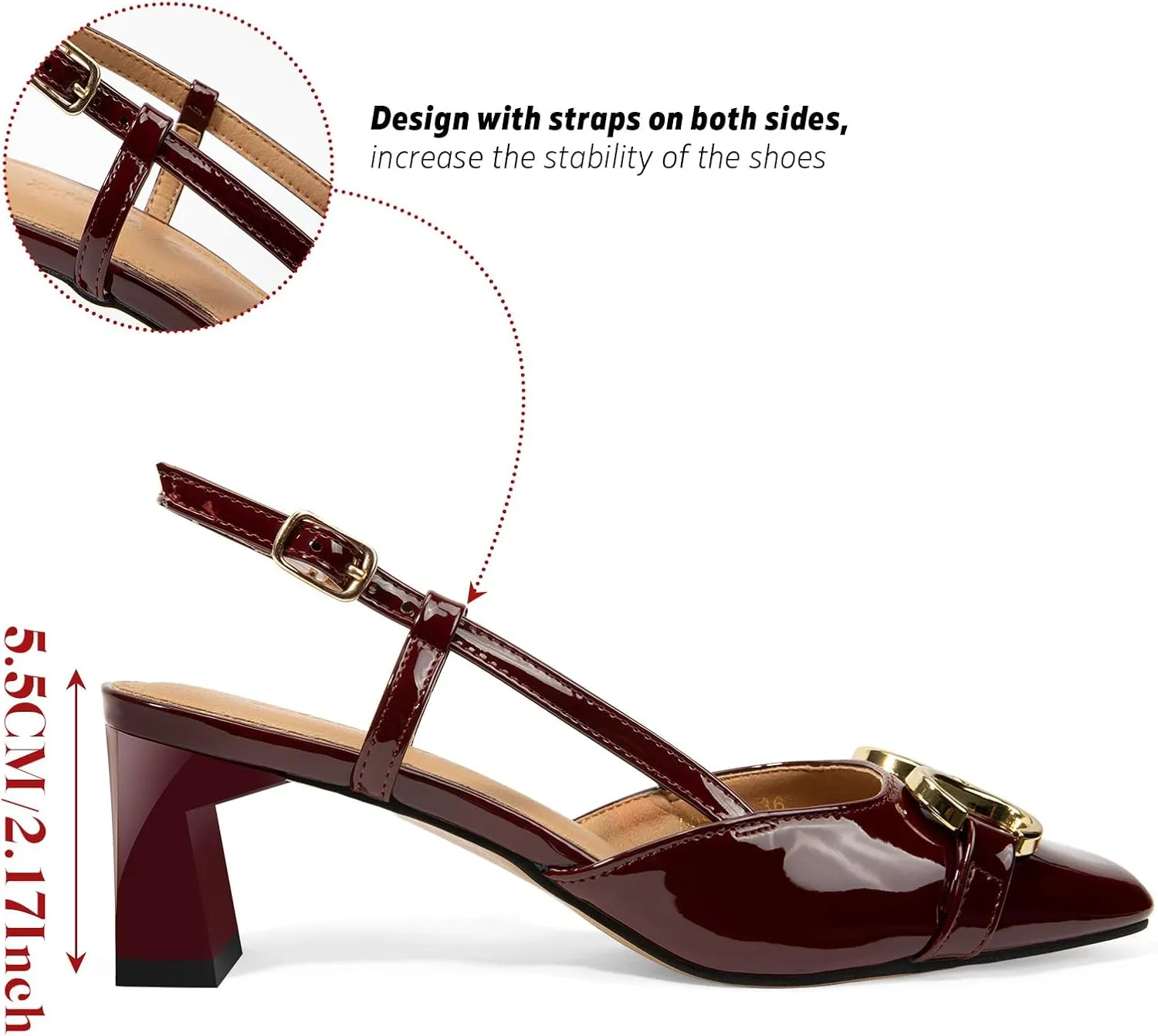 Zelaprox Women's Slingback Square Toe Pumps Shoes Low Chunky Heel Slip On with Adjustable Strap Sandals Dress Work Shoes