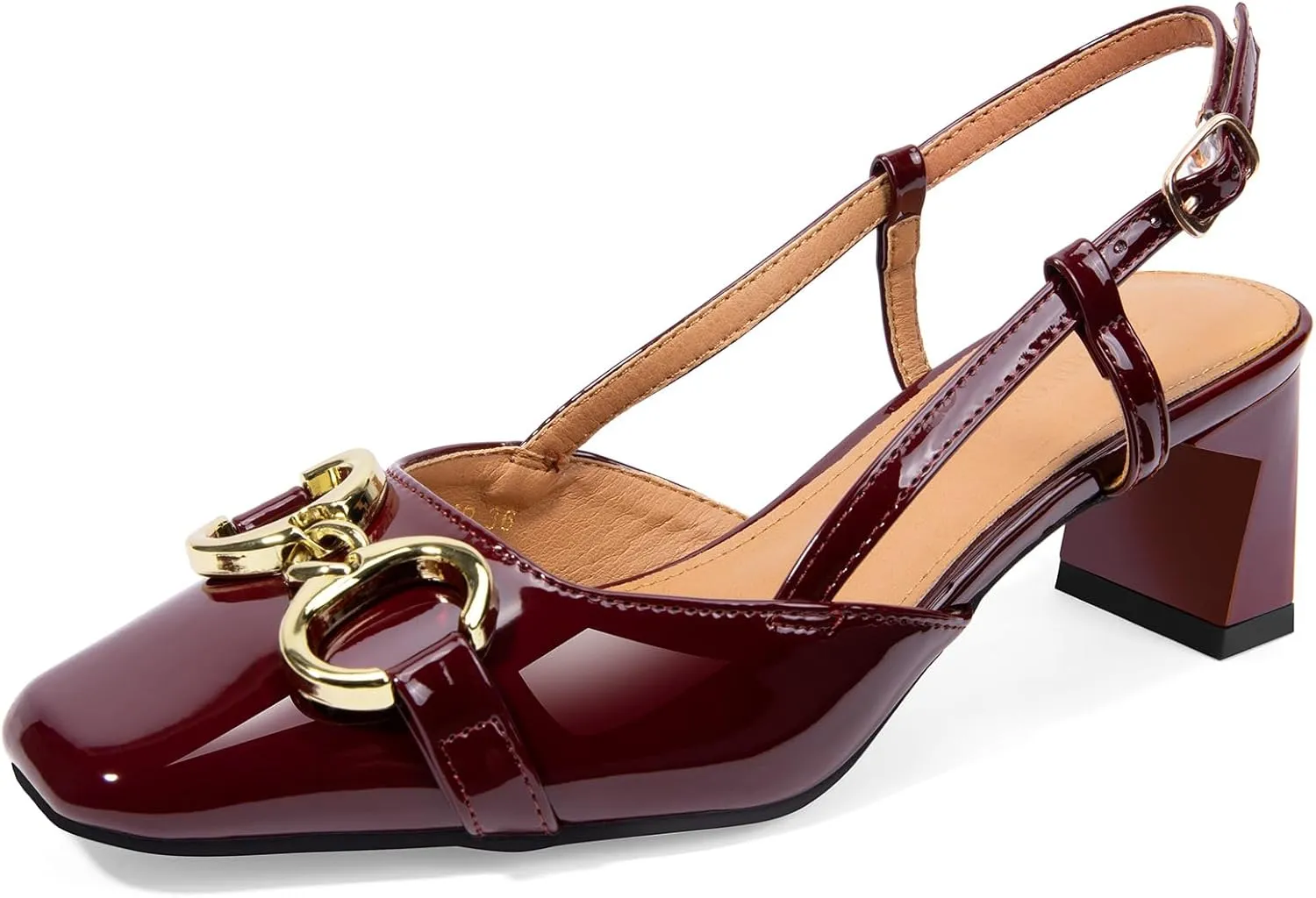 Zelaprox Women's Slingback Square Toe Pumps Shoes Low Chunky Heel Slip On with Adjustable Strap Sandals Dress Work Shoes