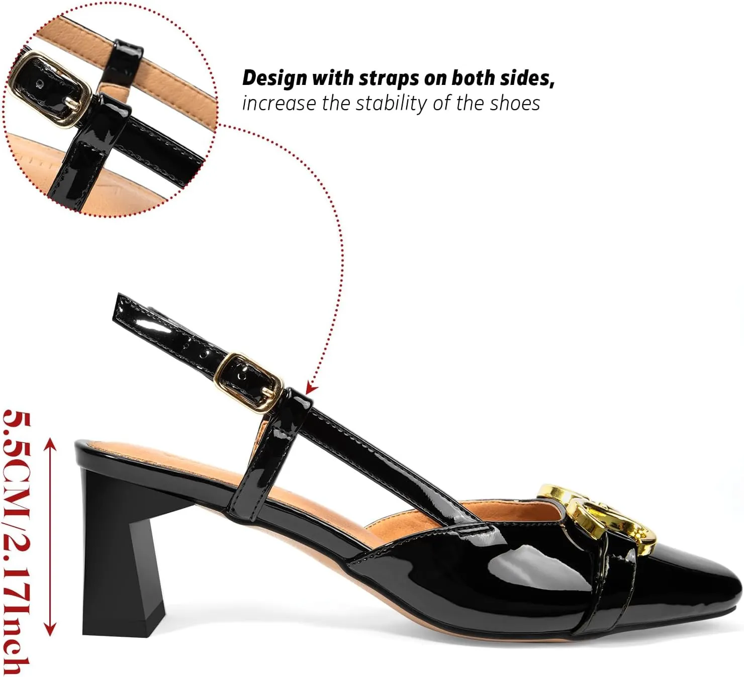 Zelaprox Women's Slingback Square Toe Pumps Shoes Low Chunky Heel Slip On with Adjustable Strap Sandals Dress Work Shoes