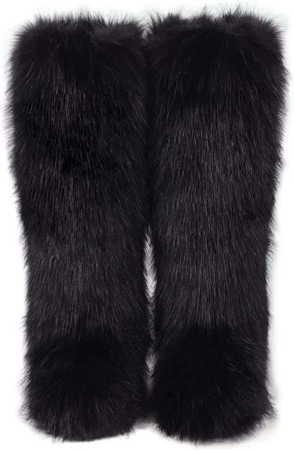 ZSGYCHCY Women's Faux Fur Boots Winter Fluffy Warm Furry Flat Shoes Snow Knee-High Boots