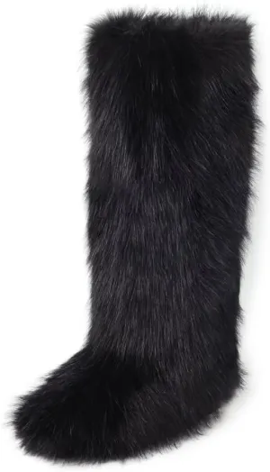 ZSGYCHCY Women's Faux Fur Boots Winter Fluffy Warm Furry Flat Shoes Snow Knee-High Boots
