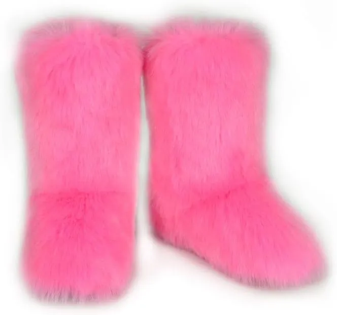 ZSGYCHCY Women's Faux Fur Boots Winter Fuzzy Fluffy Warm Furry Snow Boots Flat Shoes