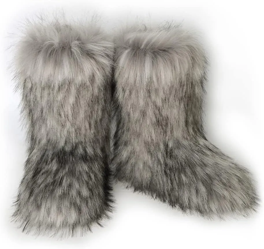 ZSGYCHCY Women's Faux Fur Boots Winter Fuzzy Fluffy Warm Furry Snow Boots Flat Shoes