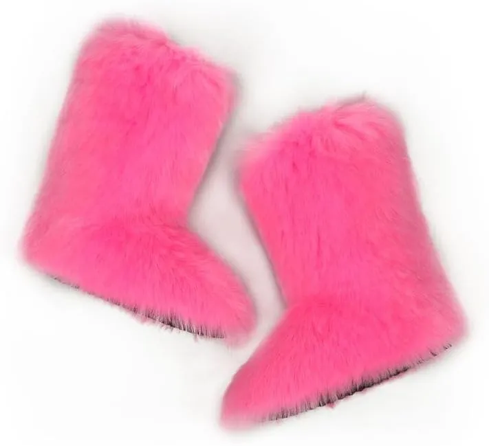 ZSGYCHCY Women's Faux Fur Boots Winter Fuzzy Fluffy Warm Furry Snow Boots Flat Shoes