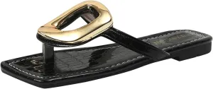 ZSpzx Flat Sandals for Women 2025,Summer Square Open Toe Dressy Sandals Ladies Slipper Slip On Slides Metal Chain Slippers Comfortable Leather Thong Flip Flops Beach Casual Slingback Slide Shoes
