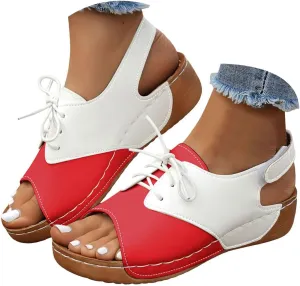 ZSpzx Wedge Sandals For Women 2025,Comfortable Dressy Summer Orthopedic Low Heel Comfortable Lace Up Slides Retro Soft Soled Walking Arch support Casual Non Slip-on Shoes for Daily Wear