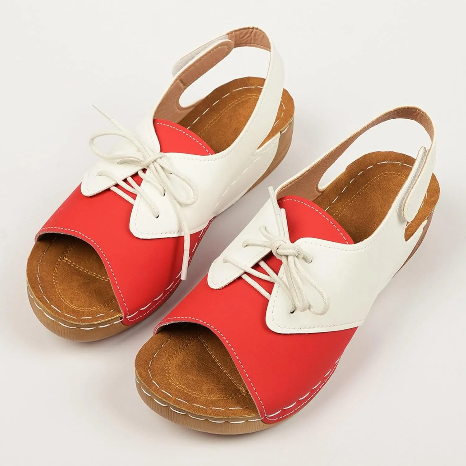 ZSpzx Wedge Sandals For Women 2025,Comfortable Dressy Summer Orthopedic Low Heel Comfortable Lace Up Slides Retro Soft Soled Walking Arch support Casual Non Slip-on Shoes for Daily Wear