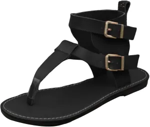 ZSpzx Women's Flat Slide Sandals Summer Open Toe Slip On Two Adjustable Ankle Strap Boots Sandal Comfortable Beach Non-Slip Casual Cushion Footbed Ladies Shoes Stylish Shoe for Daily Wear