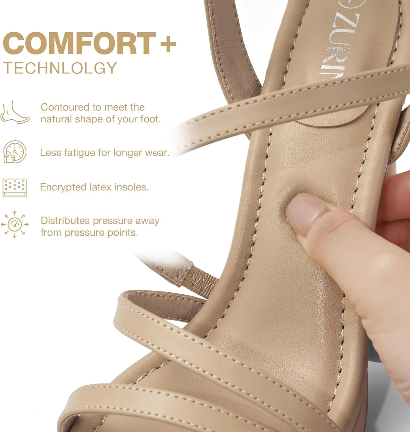 ZURIN Women's Strappy Heels Open Toe High Heeled Sandals Platform Stiletto Dress Sandals Comfortable Dressy Shoes for Summer Bridal Party Prom