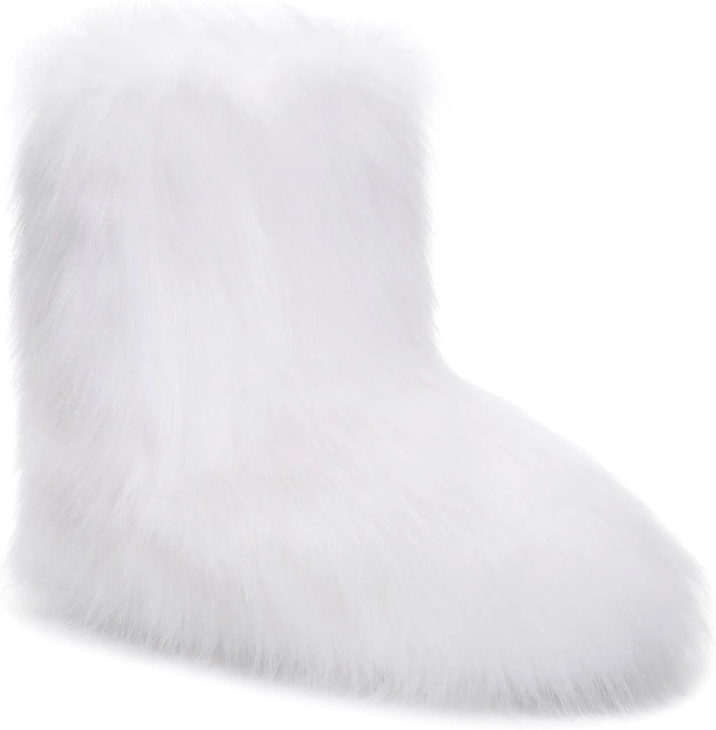 ZVC Women's Faux Fur Boots Furry Snow Boots Comfortable Fluffy Winter Boot Warm Fuzzy Mid-Calf Boot Outdoor Indoor Flat Shoes
