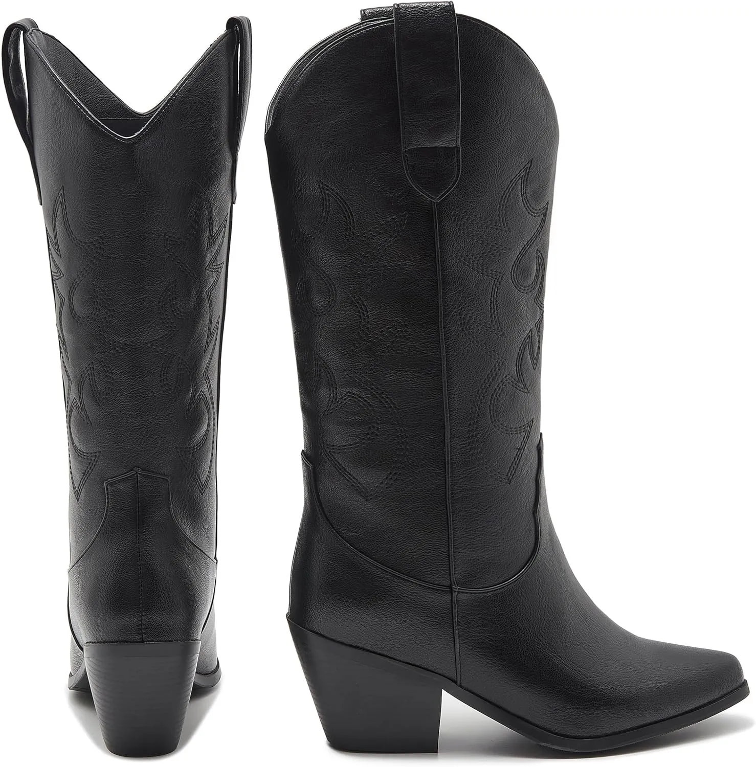 ZXHYZLZ Western Cowboy Boots for Women - Mid Calf Embroidered Cowgirl Boots, Slip On Pointed Toe Chunky Heel Fashion Retro Classic Boots